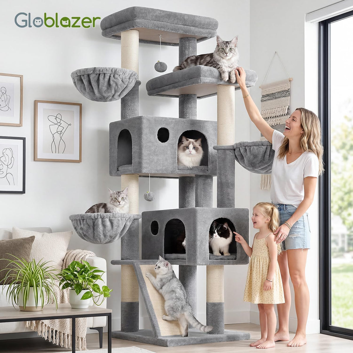 Globlazer Large Cat Tree 72in Tall Cat Climbing Tower, F72G, Light Grey