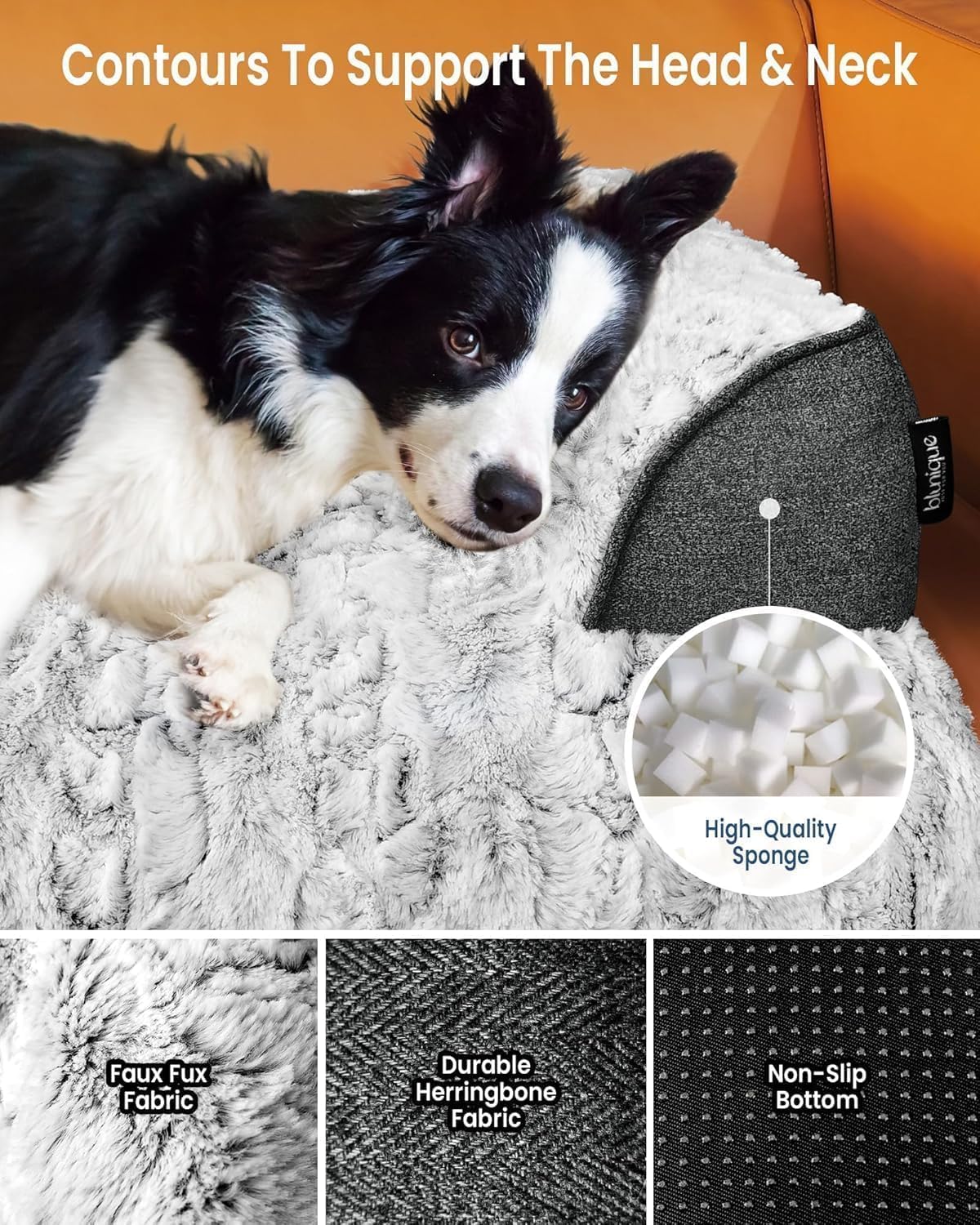 Calming Dog Bed for Couch with Cozy Raised Edge, 53x39 Inch, Grey