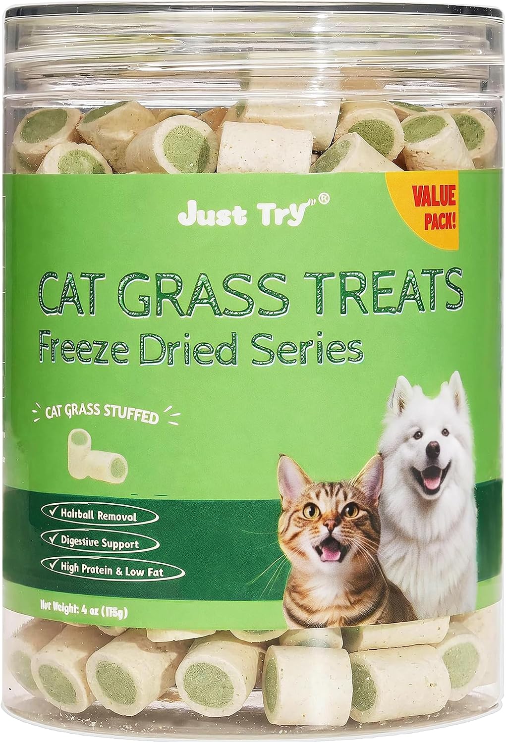 Just Try Freeze Dried Cat Treats Cat Grass Hairball Control for Cats 4 oz