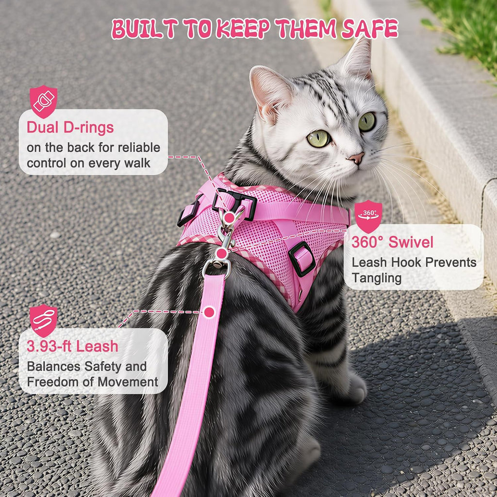Tensho Cat Harness and Leash Set Escape Proof Vest, Pink S