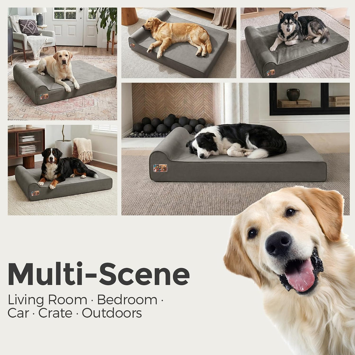 Sytopia Orthopedic Dog Beds for Large Dogs – 4" Extra Thick Memory Foam Pet Couch for Senior Dogs and Great Danes with Waterproof Liner & Washable Cover, Nonskid Bottom, 46"x28"x4", Dark Grey