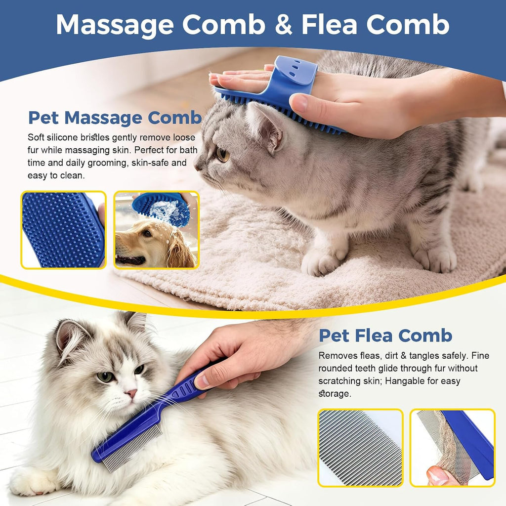 11 Piece Dog Grooming Kit - Hair, Nail, Massage Bath Supplies For Pets Cats