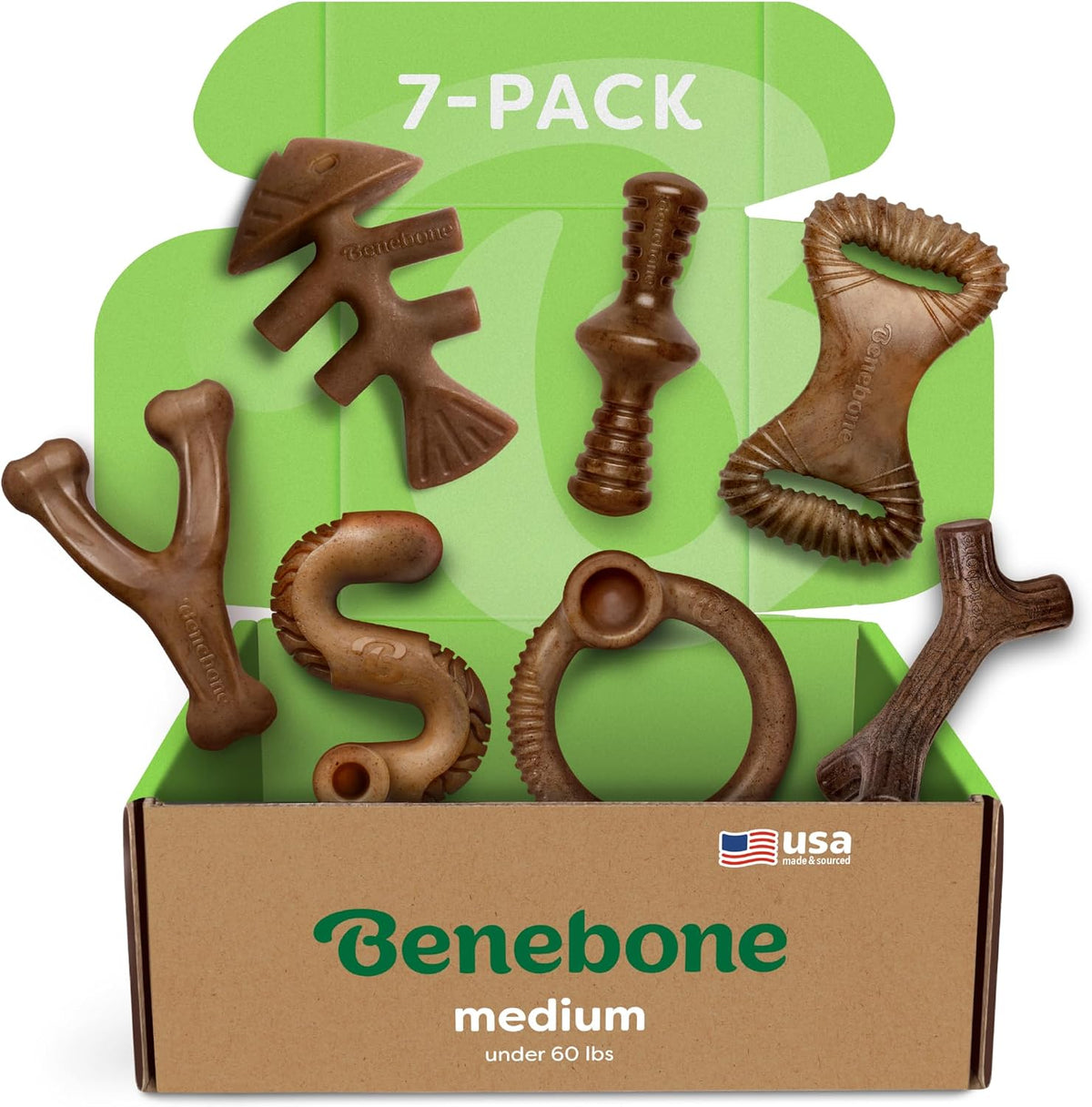 Benebone 7-Pack Dog Chew Toys for Aggressive Chewers, Dog Bones, Medium | Durable, Multipack, Super Chewer, Made in USA, Dog Bones, Long-Lasting, Keeps Them Busy