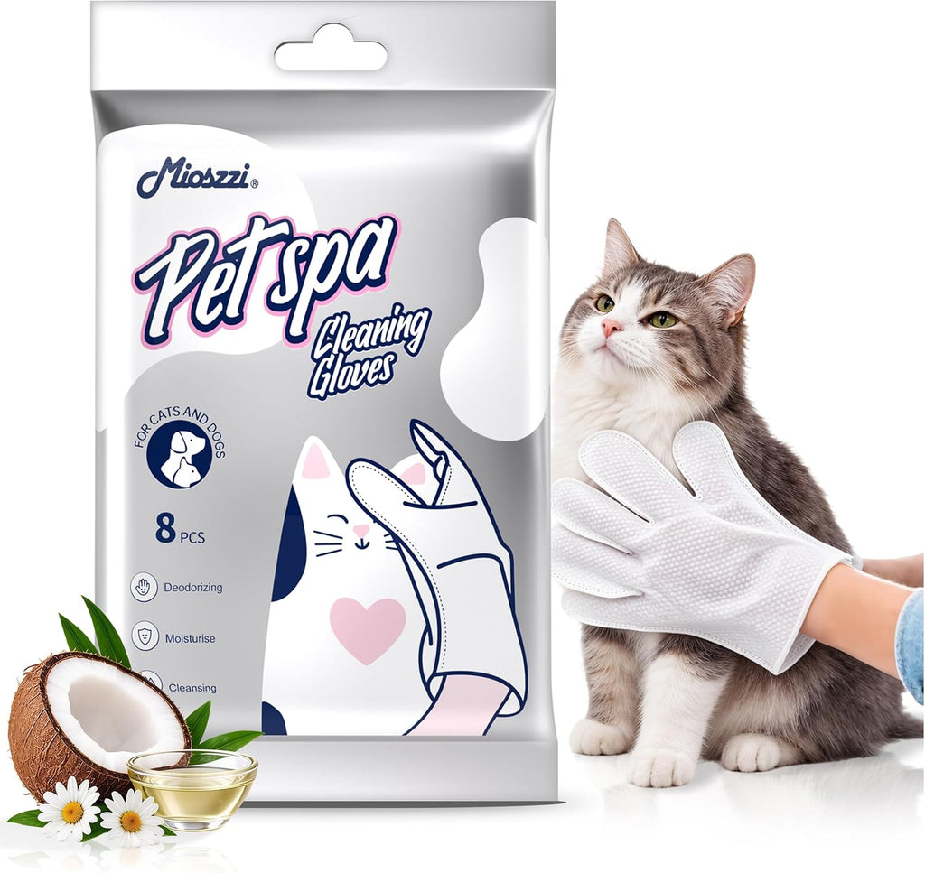Pet Grooming Gloves Wipes for Cat Dander Remover, No-Rinse, Unscented