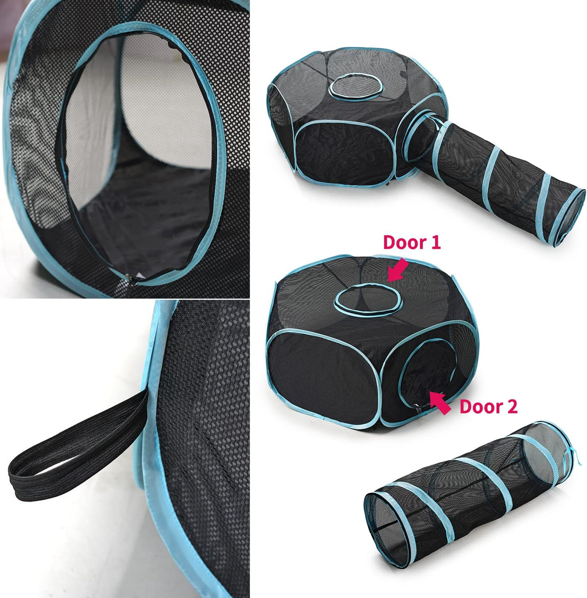 INTURN Cat Furniture Tent for Indoor and Outdoor Playpen Portable Cat Tunnels, Outdoor Kennel (Hexagon + Tunnel)