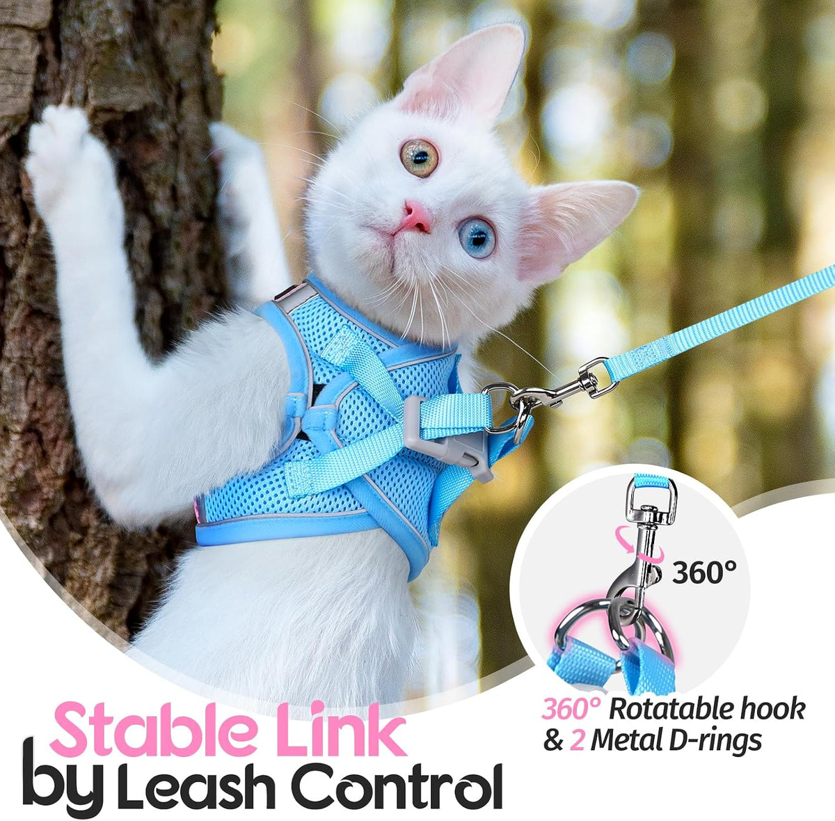 Dooradar Cat Harness and Leash Set, Easy-on Vest, Pink & Blue