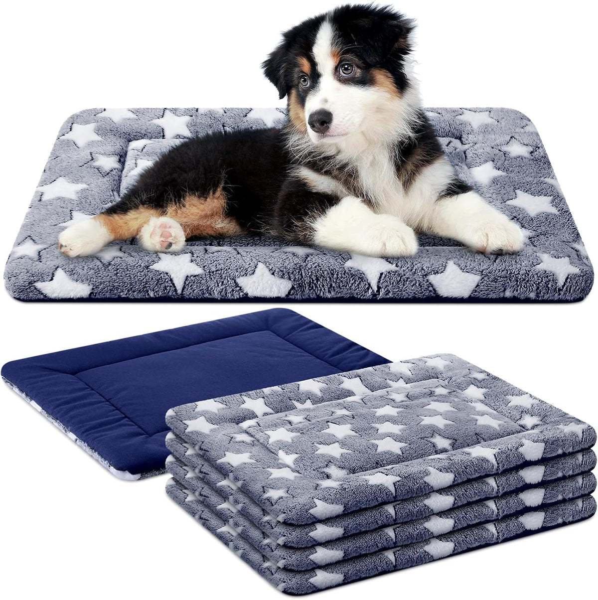 VitalCozy 4 Pcs Dog Crate Pads Soft Warm,18 x 24 x 1.6 Inch,Star,Blue