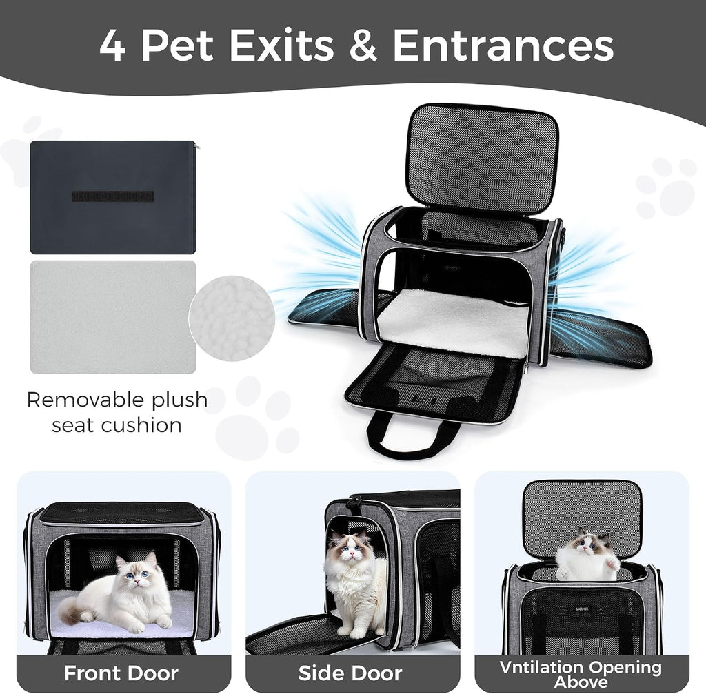 BAGLHER Pet Travel Carrier, Cat Carriers Dog Carrier for Small Medium Cats Dogs Puppies, Airline Approved Small Dog Carrier Soft Sided, Collapsible Puppy Carrier. Grey