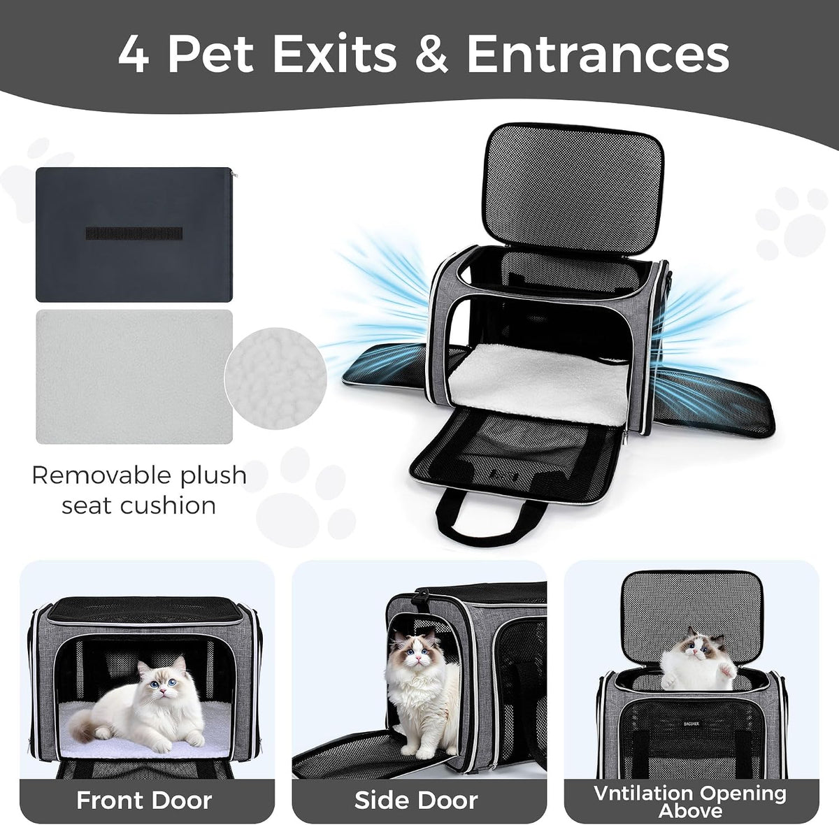 BAGLHER Pet Travel Carrier, Cat Carriers Dog Carrier for Small Medium Cats Dogs Puppies, Airline Approved Small Dog Carrier Soft Sided, Collapsible Puppy Carrier. Grey