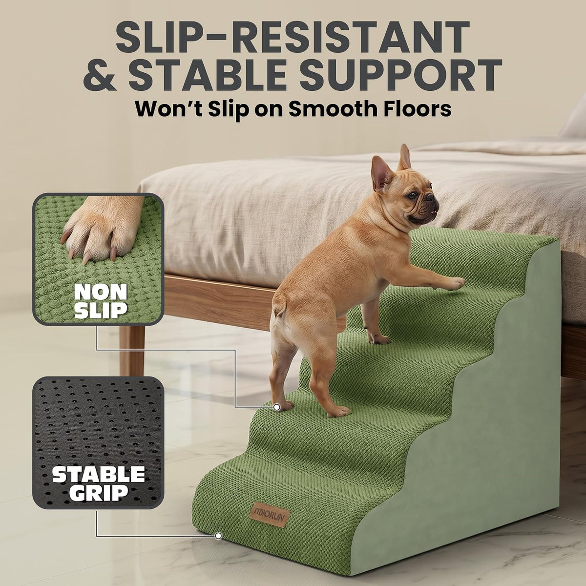 Miorun Dog Stairs for High Beds, 24.5" Foam Pet Ramp Step for Small Dogs
