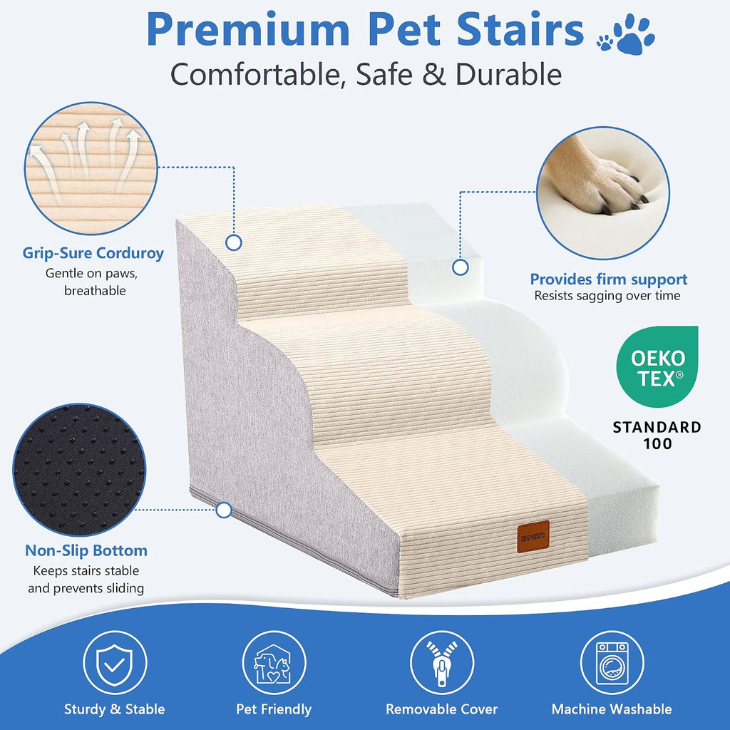 5‑Step Curved Dog Stairs 22.6" H,Large Dogs,High Bed & Car Access