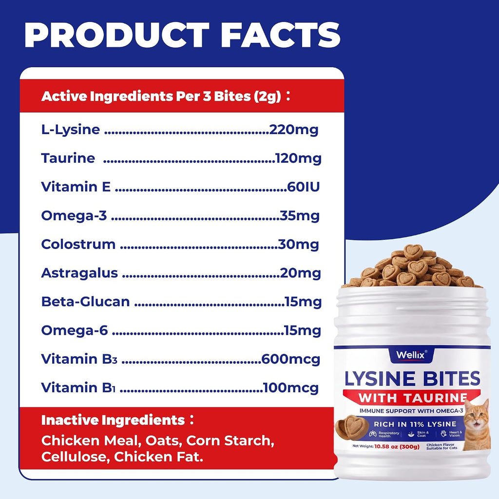 Wellix 450 Bites L-Lysine Supplement for Cats with Taurine for Immune