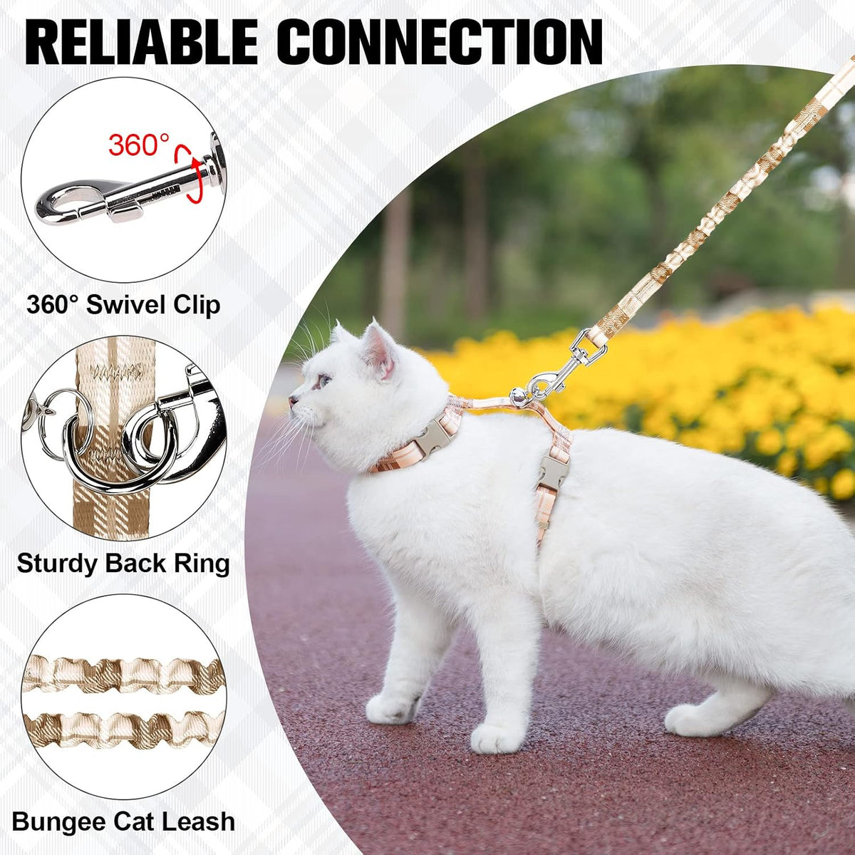 BEAUTYZOO Cat Harness and Leash Set, Escape Proof for Walking Travel, Khaki