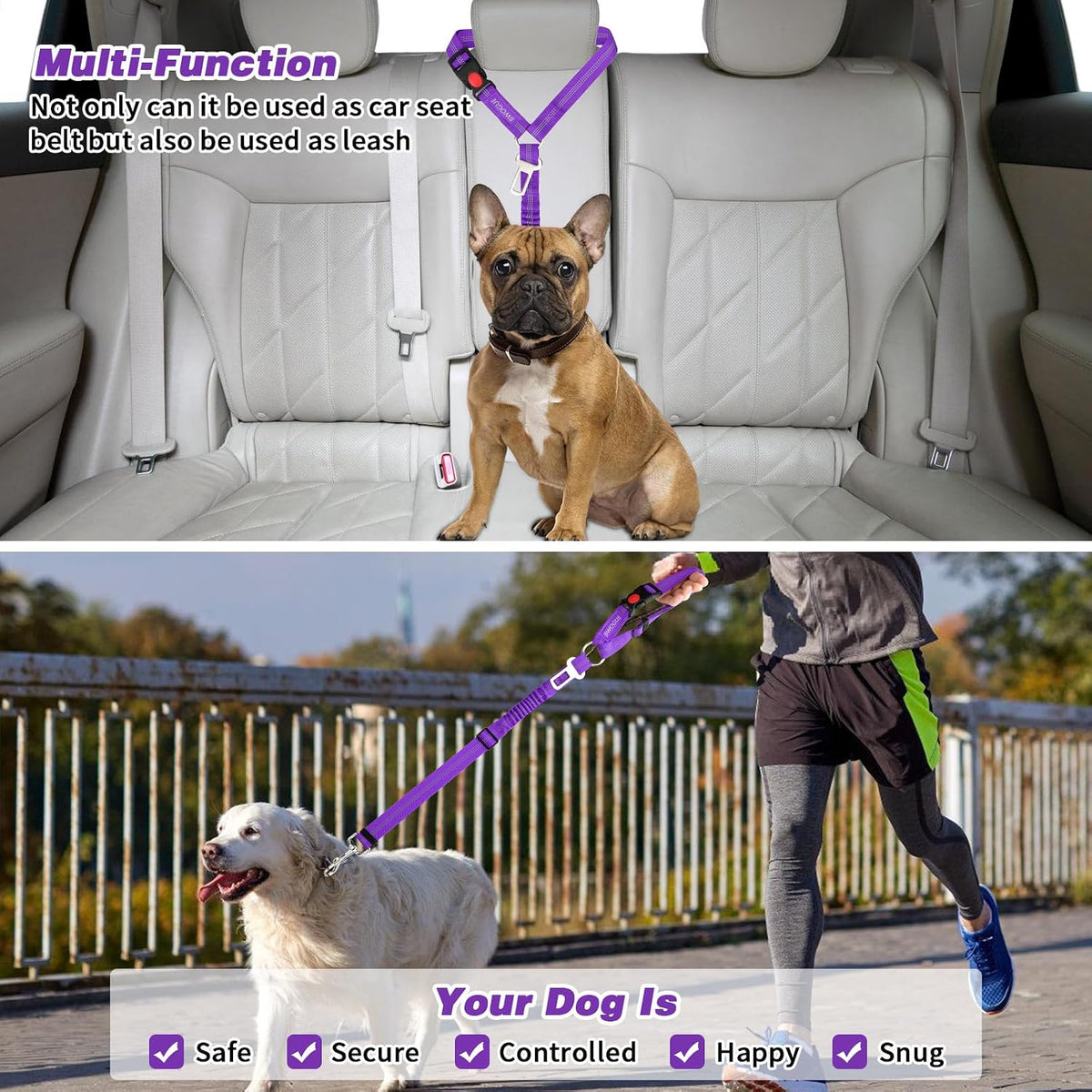 BWOGUE Dog Seat Belt for Car, Headrest Restraint Reflective Bungee, 1 Pack
