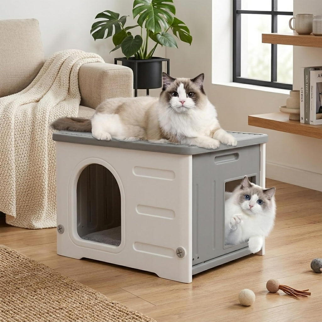Rockever HDPE Cat House with Mat, Outdoor Waterproof Easy Clean Shelter