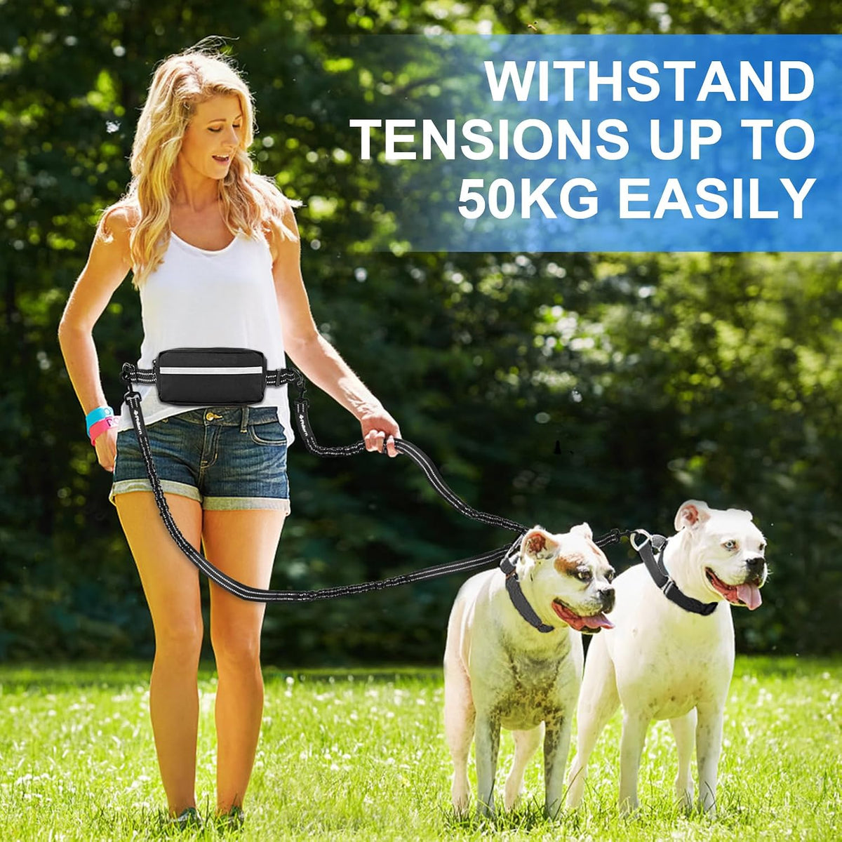 Philorn Hands Free Dog Leash for 2 Dogs, Adjustable Waist Leash