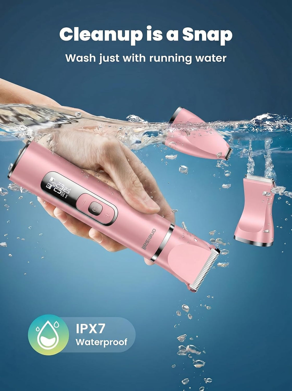oneisall 4 in 1 Dog Grooming Kit with LCD Display Pink