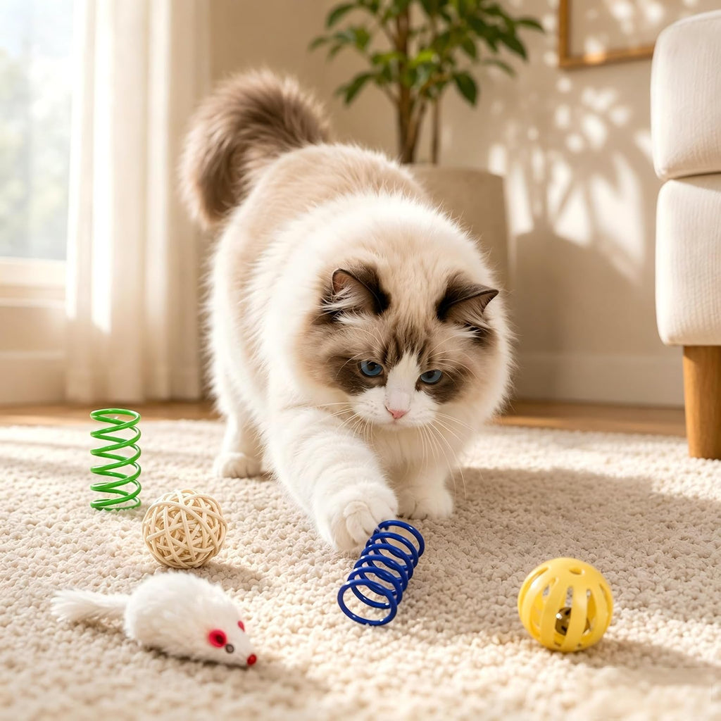 Cat Toys for Indoor Cats, 46 Pack Interactive Cat Toy Set for Kitten | Kitten Toys Variety Pack with Chew Ropes, 12-Color Springs, Mouse & Multiple Types of Balls for Boredom Relief and Self-Play