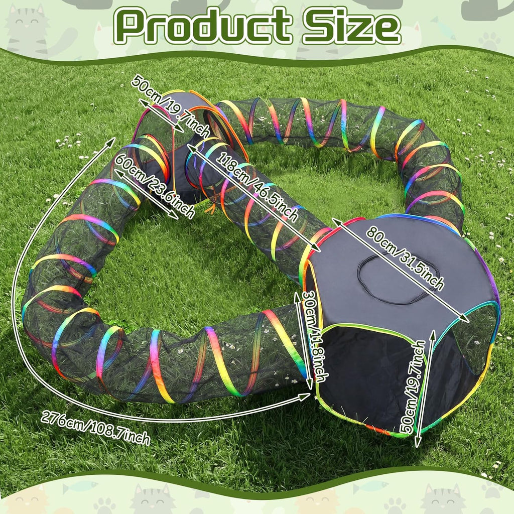 CypherX Outdoor Rainbow Cat Enclosure, 5 in 1 Portable Cat Tents for Outside Cage Free Outside Pet Enclosure Cat Tunnel Outdoor Playground for Indoor Cats and Small Animals