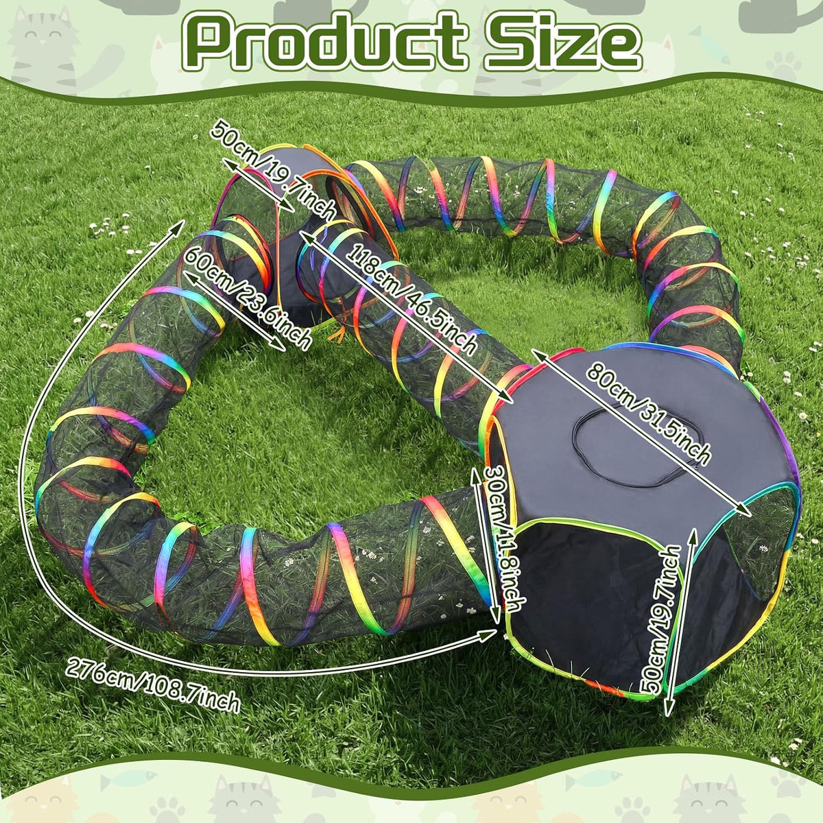 CypherX Outdoor Rainbow Cat Enclosure, 5 in 1 Portable Cat Tents for Outside Cage Free Outside Pet Enclosure Cat Tunnel Outdoor Playground for Indoor Cats and Small Animals