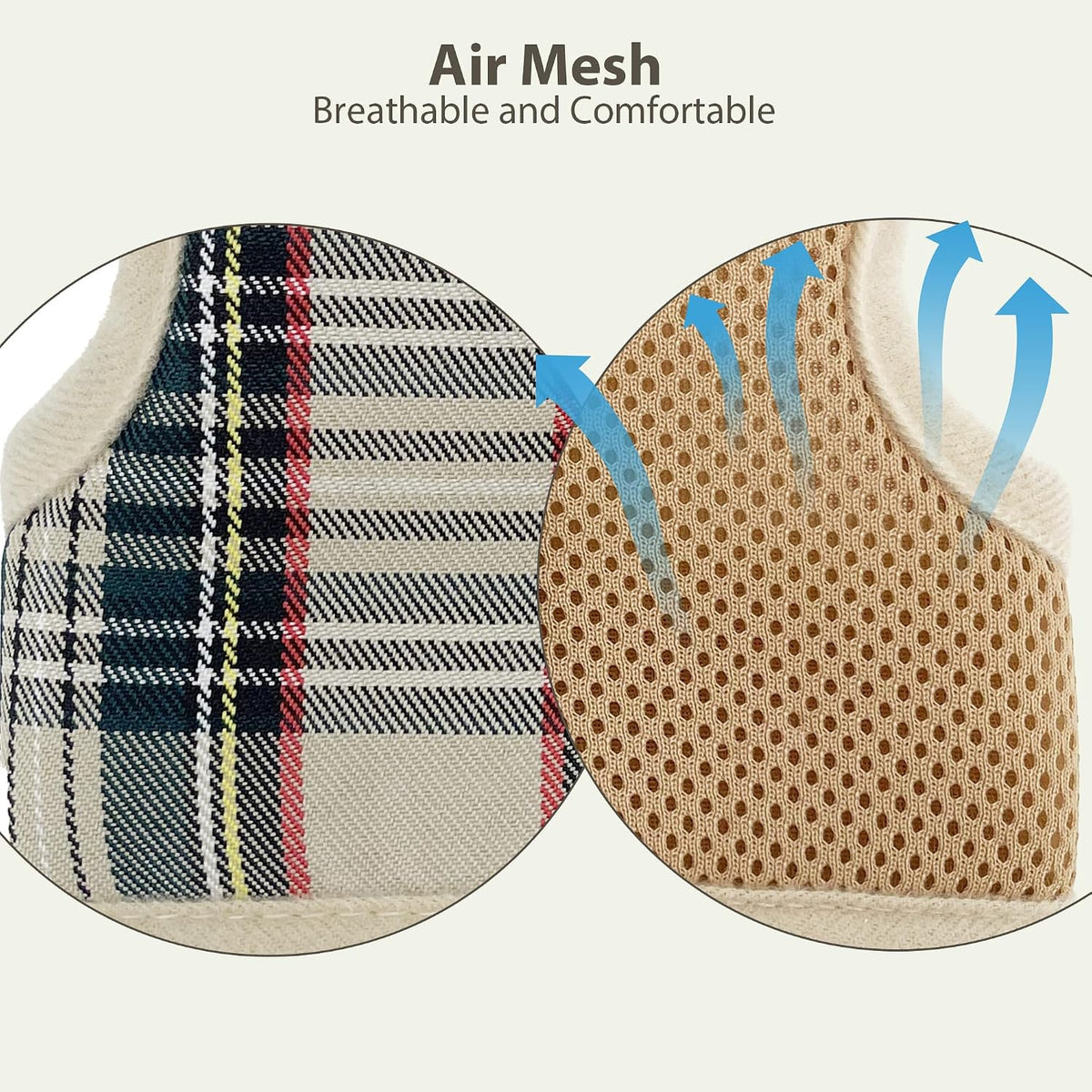 AIITLE Plaid Adjustable Cat Harness and Leash Set Escape Proof, Beige L