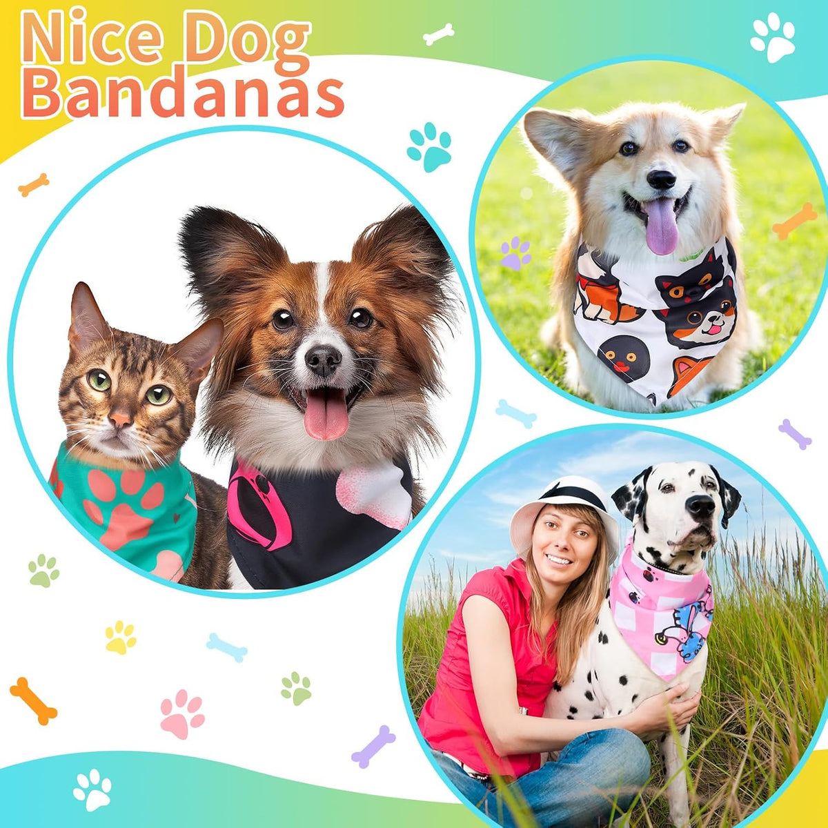 Huhumy 150 Pcs Paw Dog Bandanas Bulk Pet Paw Grooming Bandanas for Dogs