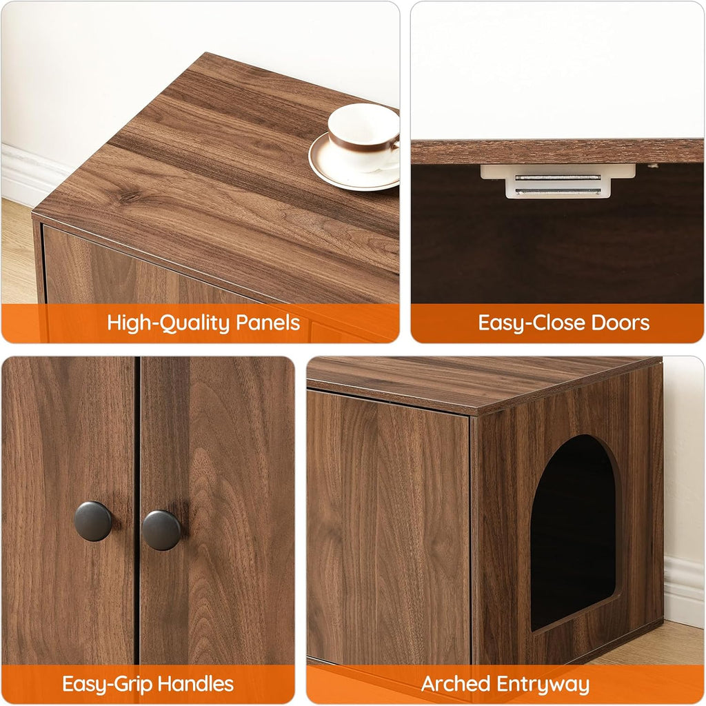 HOOBRO Cat Litter Box Enclosure, Hidden Litter Box Furniture with Side Entry, Litter Box Cabinet, Indoor Cat House, End Side Table, 31.5"L x 17.7"W x 16.3"H, for Living Room, Bathroom, Walnut WL40MW01