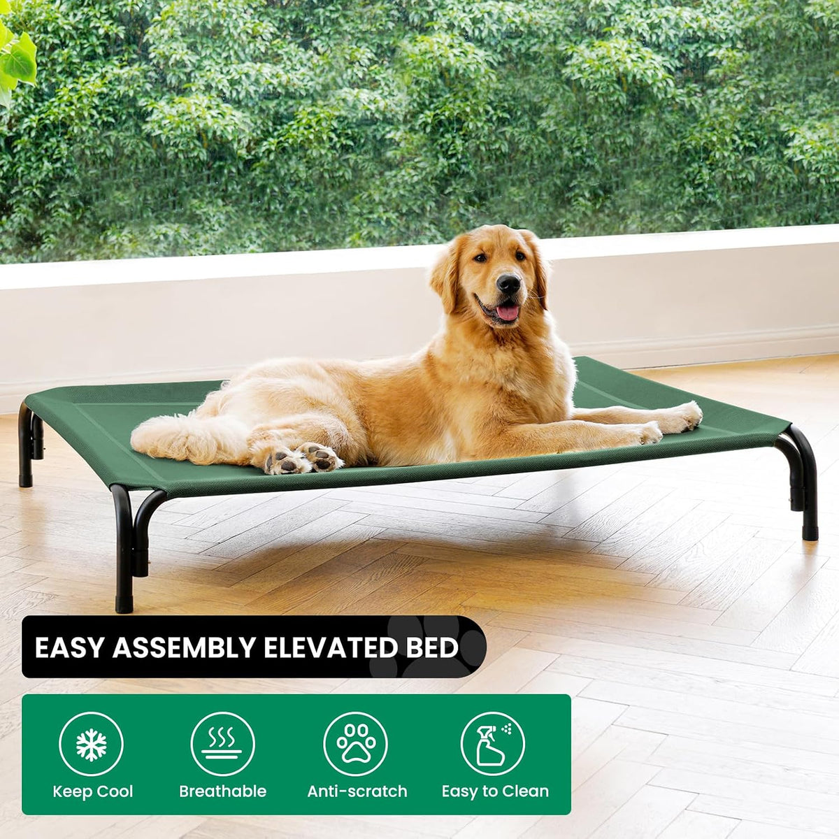 Elevated Dog Bed Outdoor Cooling Raised Cot for XL Dogs, Green 53.9in