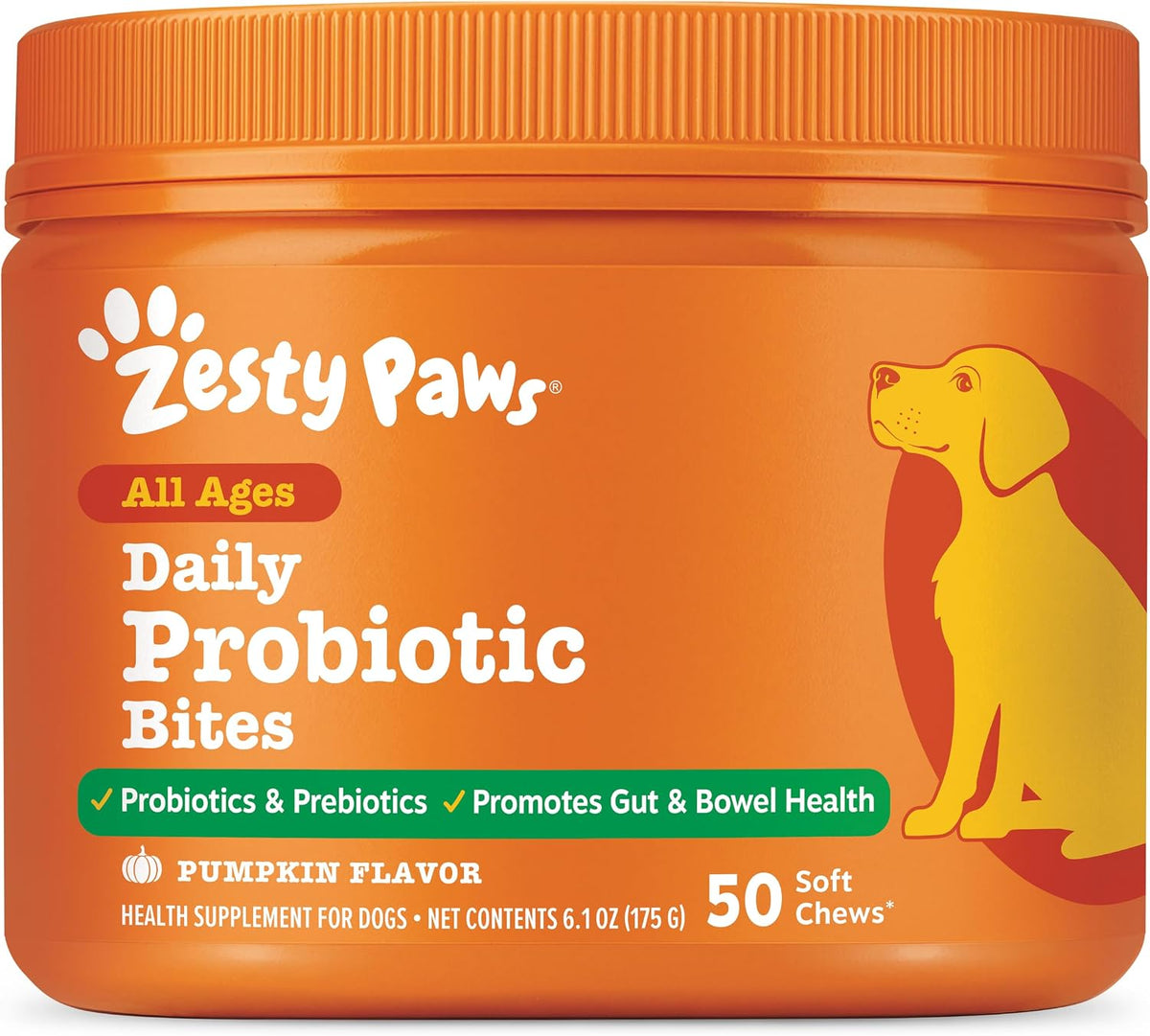 Zesty Paws Probiotics for Dogs, Digestive Enzymes Gut Flora, Digestive Health, Diarrhea & Bowel Support, DE111, Dog Probiotics Soft Chew for Pet Immune System, Chicken, 50 Ct
