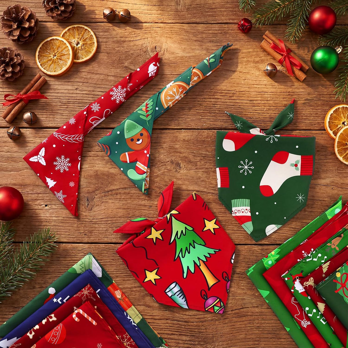 Huhumy 100 Pcs Christmas Dog Bandanas Bulk Bandanas for Medium Large Dogs