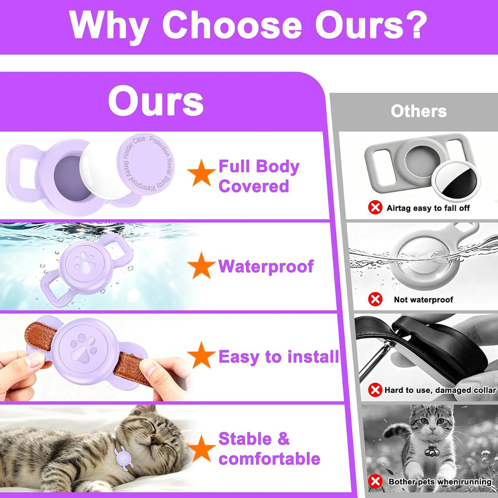 Airtag Dog Collar Holder for Cat or Small Dog, Waterproof, 1 Pack Purple