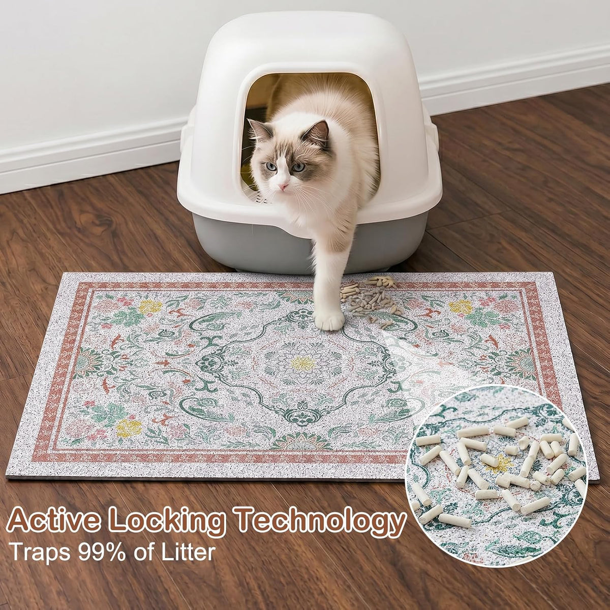 Glittme Cat Litter Mat, 33"x22" Non-Slip Washable Trapping Mat for Cats | Litter Trapping Mat With Thick PVC Coil To Catch Scatter, Soft On Paws And Waterproof Bottom To Protect Floors