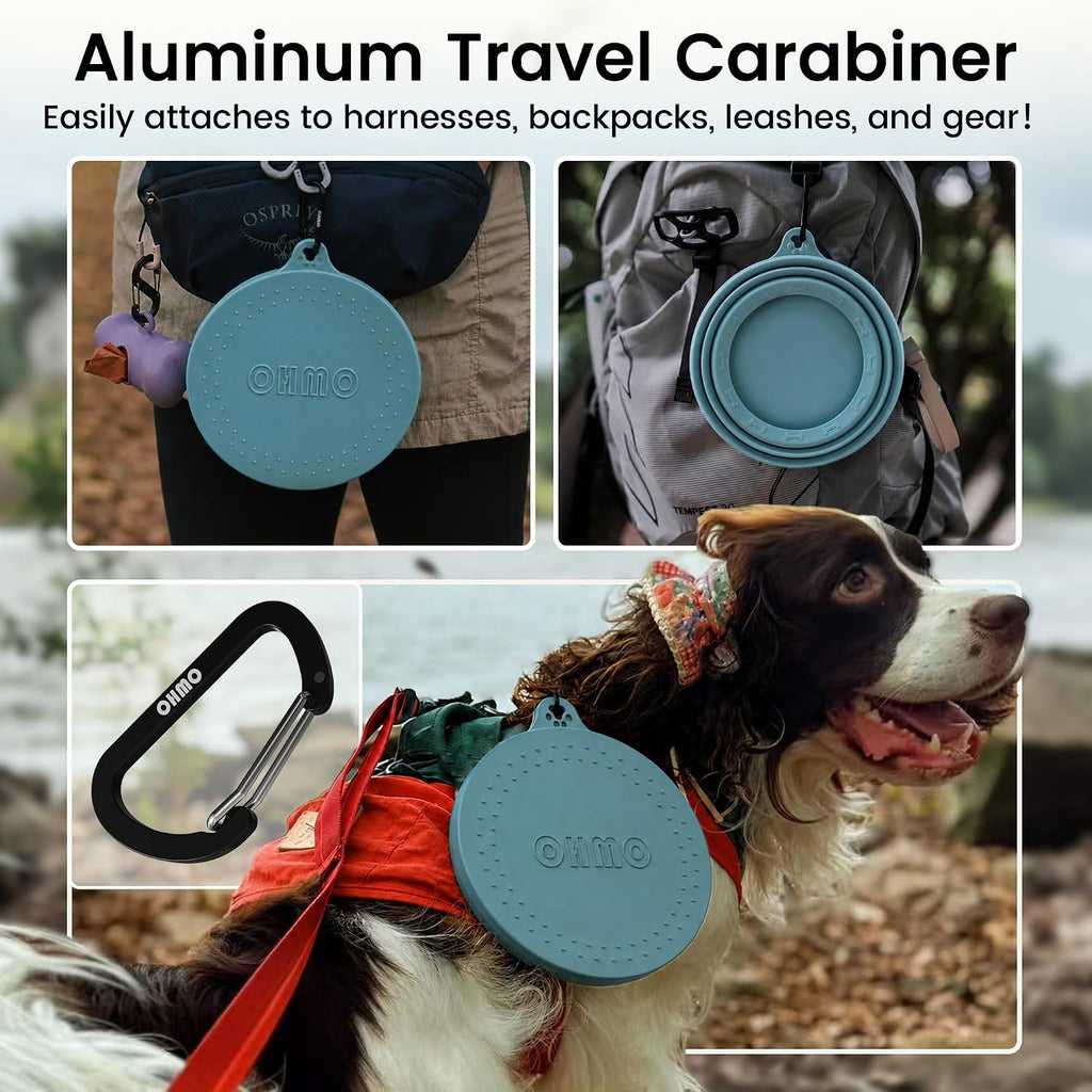 OHMO Spill Proof Collapsible Dog Bowl, 34oz Portable Dog Water Bowl | Low Center Gravity Stability, Tapered Splash Control, Foldable, Dishwasher Safe, Dog Travel Essential, Light Blue