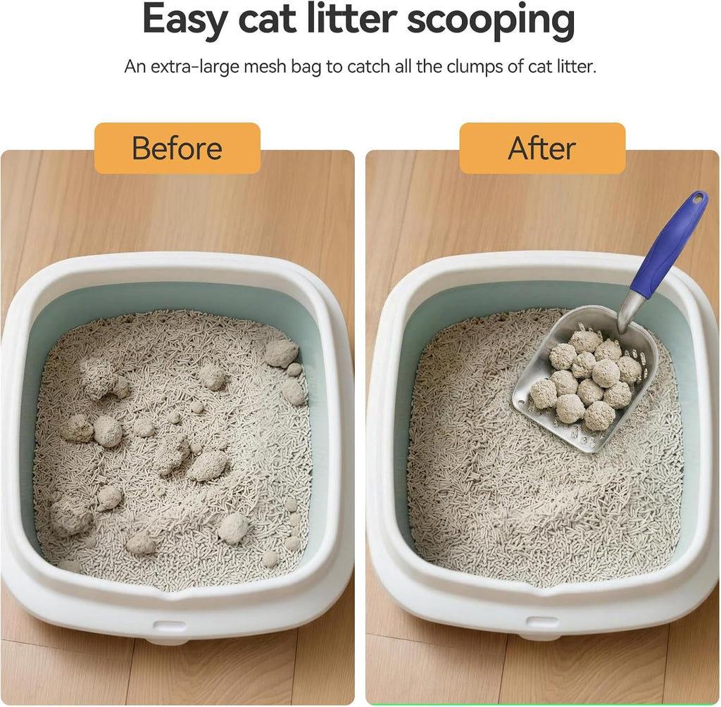 Cat Litter Scoop, Large Long Handle Kitty Metal Scooper | Heavy Duty Aluminum Deep Sifter, Ergonomic Non-Slip Grip, Rustproof Durable Poop Cleaner for Cat Litter Box