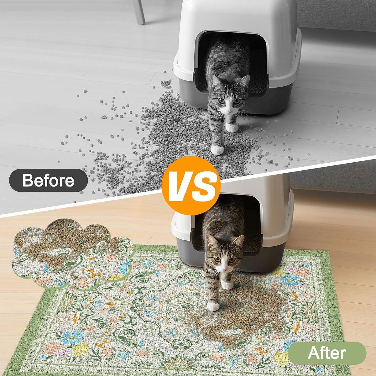 Glittme Cat Litter Mat, 33"x22" Non-Slip Washable Trapping Mat for Cats | Litter Trapping Mat With Thick PVC Coil To Catch Scatter, Soft On Paws And Waterproof Bottom To Protect Floors