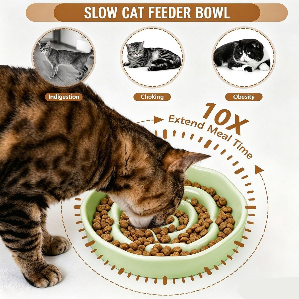 Slow Feeder Cat Bowl Set of 2, Ceramic Slow Feeding Cats Bowl Whisker Friendly, Anti Vomiting Cat Feeder for Dry and Wet Food，Fun Maze Interactive Bloat Stop Puzzle Bowls for Healthy Eating Diet