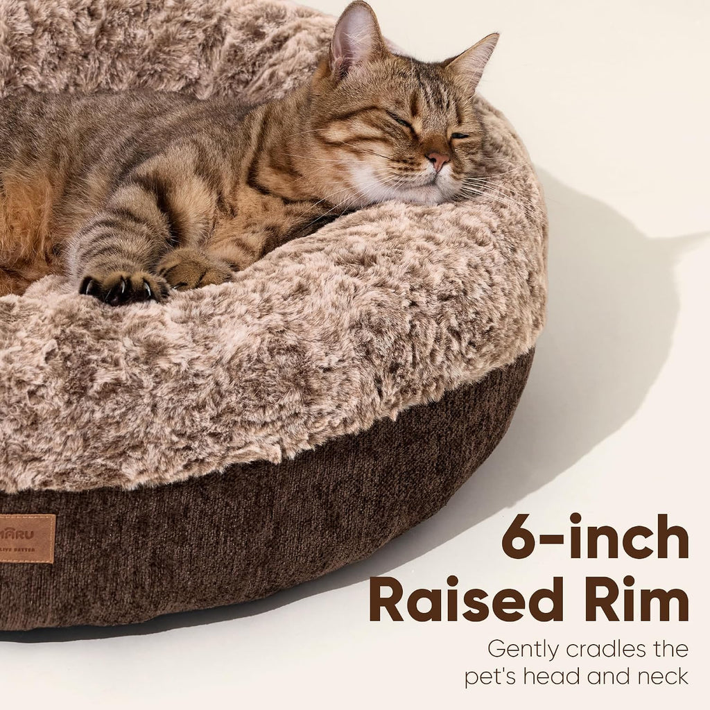 FUKUMARU Extra Thick Plush Dog Bed, Calming Donut, Anti-Anxiety & Washable
