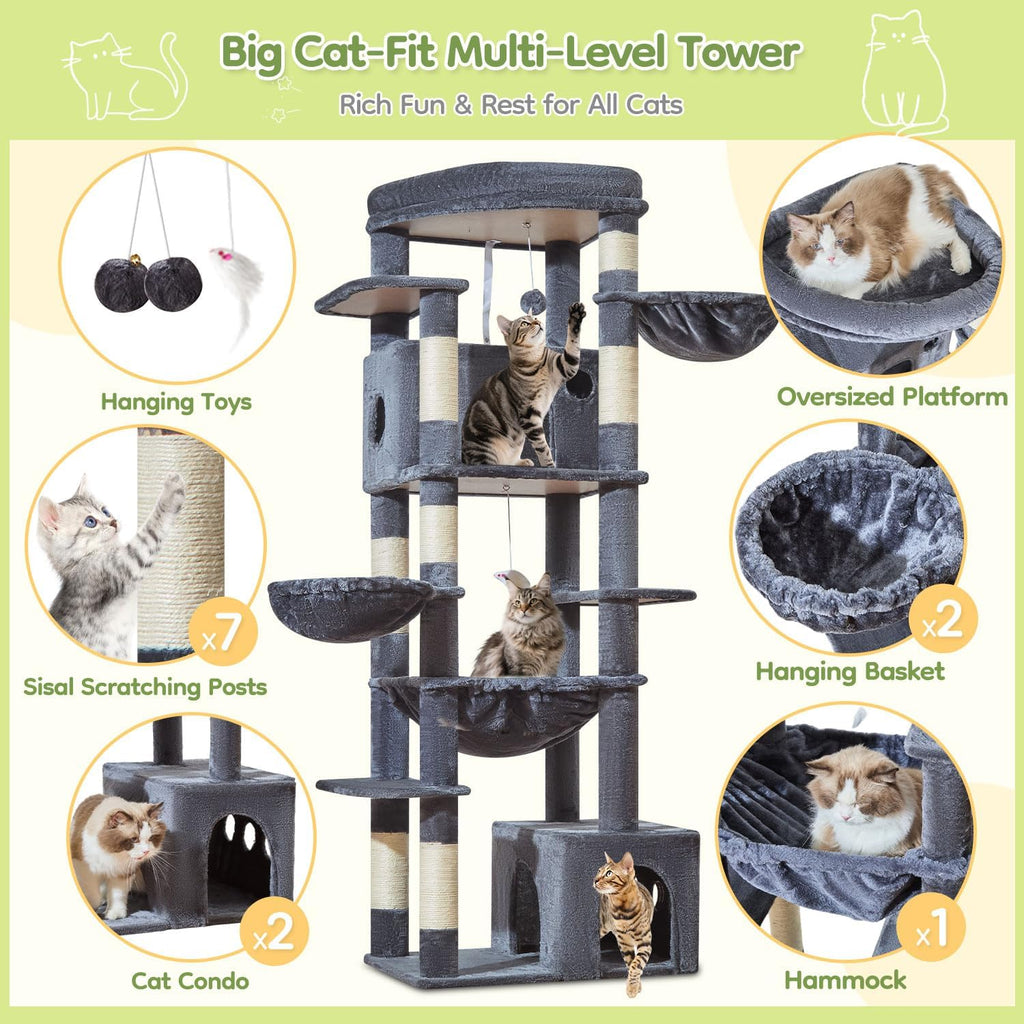 Taoqimiao 72 in Cat Tree, XXL Cat Tower for Indoor Cats Large Adult 25Lbs+