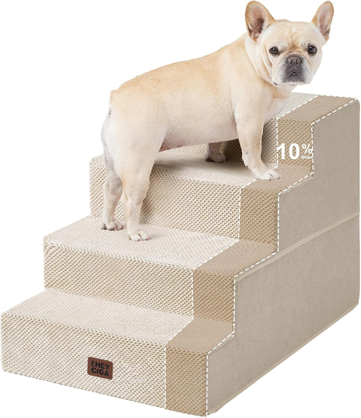EHEYCIGA Dog Stairs for Bed 18" H, 4-Step Extra Wide Dog Steps, Beige