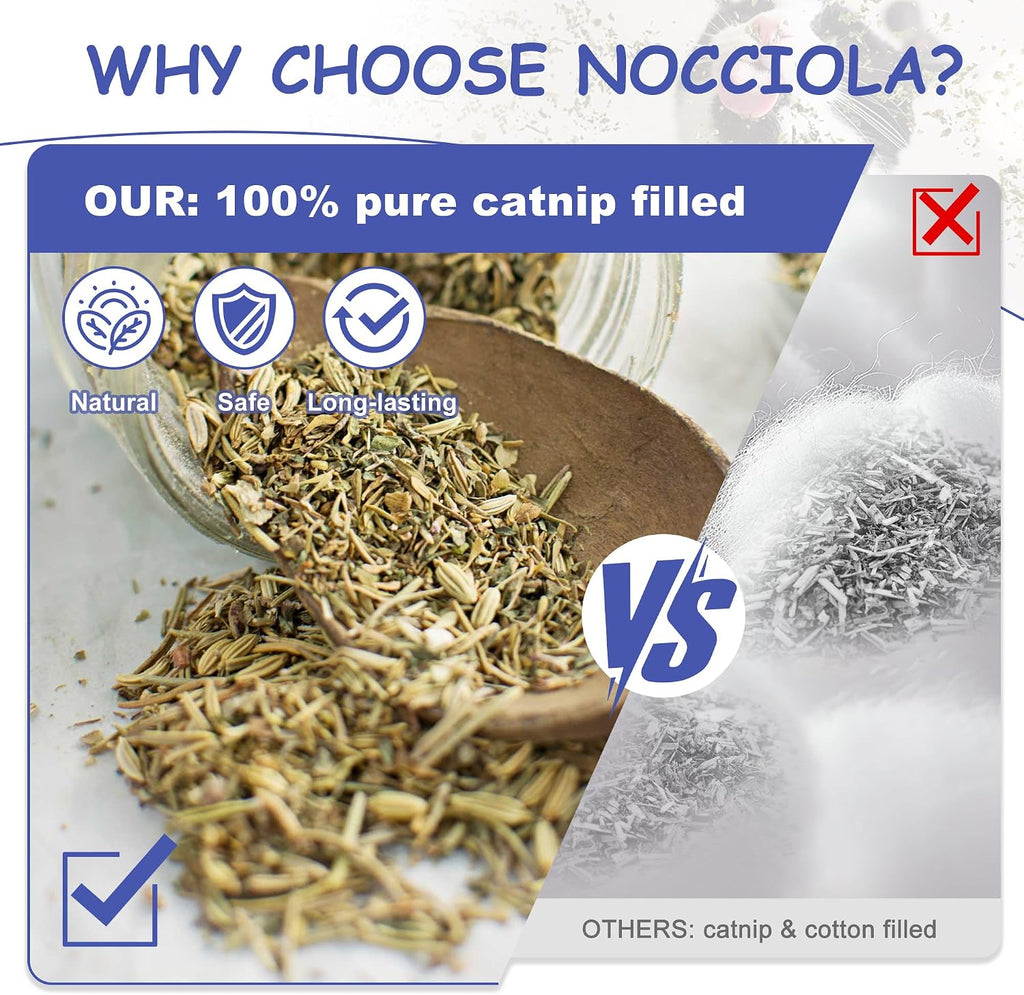 Nocciola 3 Pack Catnip Toys for Cats, Funny Cat Toys Filled with 100% Pure Organic Catnip, Safe Kitten Teething Chew and Kicker Toys, Stress Relieving Fun for Indoor Cats
