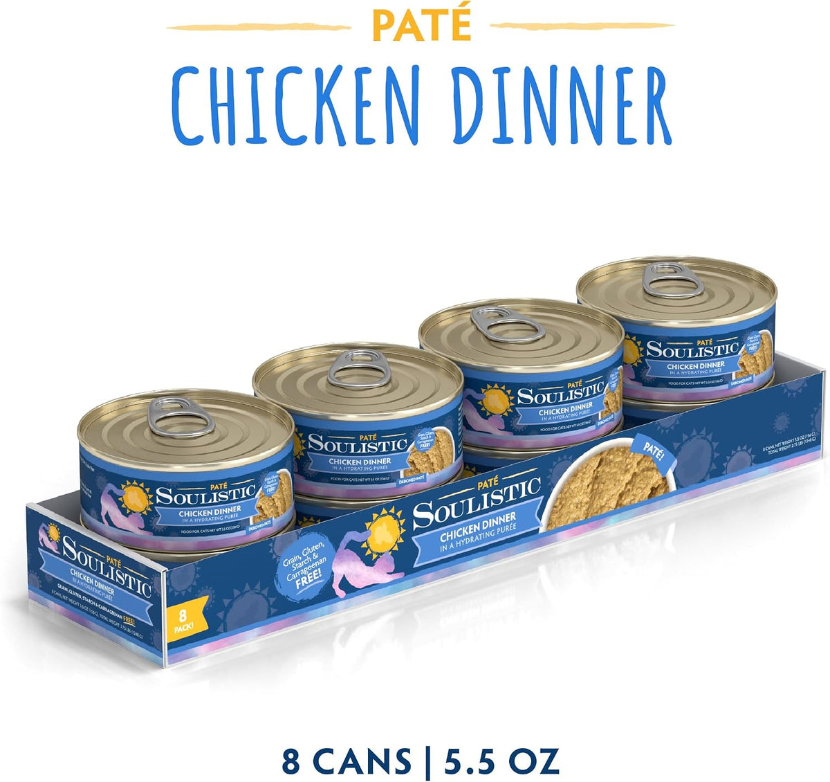 Soulistic Paté Wet Cat Food, Chicken Dinner in a Hydrating Purée, 5.5oz Can, Pack of 8
