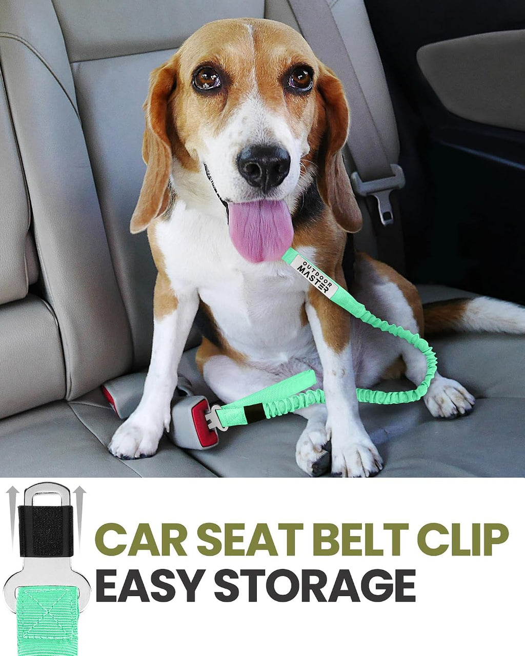 OutdoorMaster Bungee Dog Leash with Shock Absorption, Seatbelt-Buckle