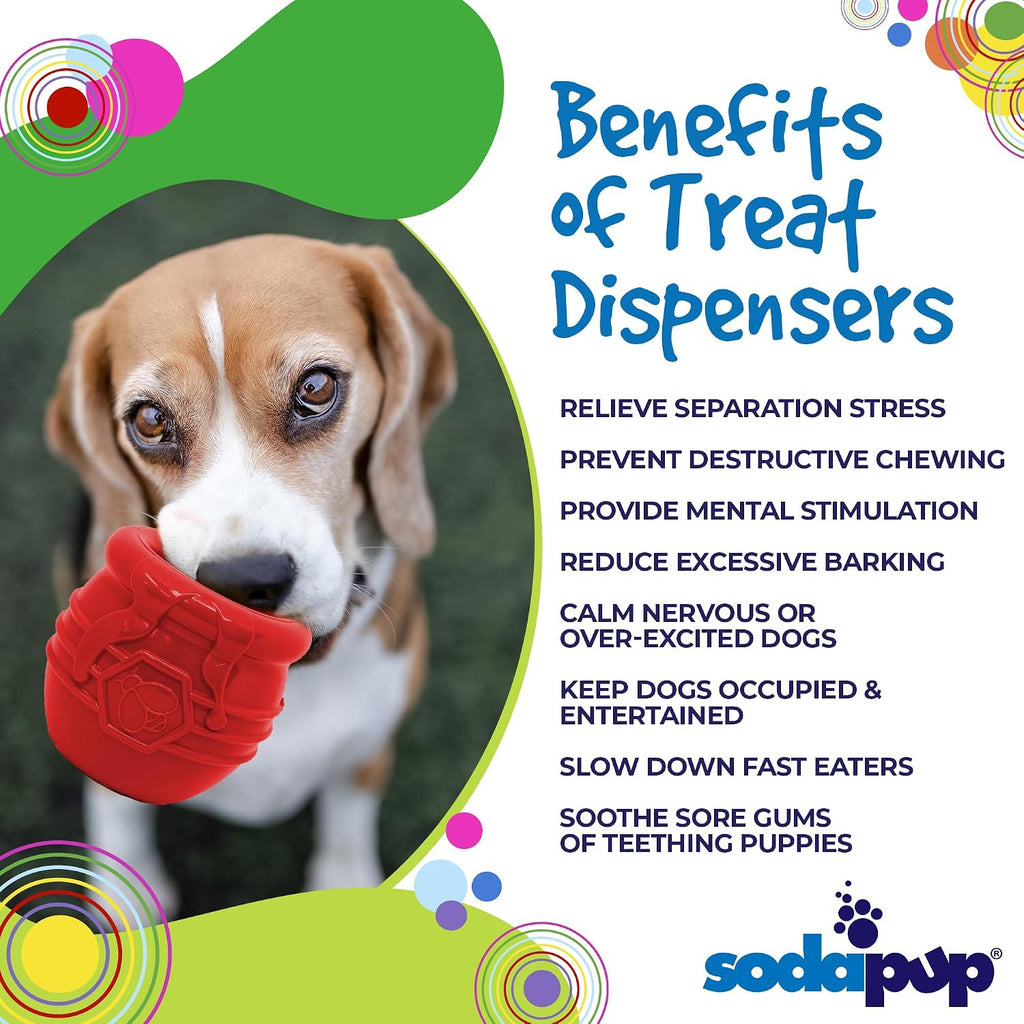 SodaPup Honey Pot – Durable Dog Treat Dispenser & Enrichment Toy Made in USA from Non-Toxic, Pet Safe, Food Safe Natural Rubber Material for Mental Stimulation, Problem Chewing, Calming Nerves, & More
