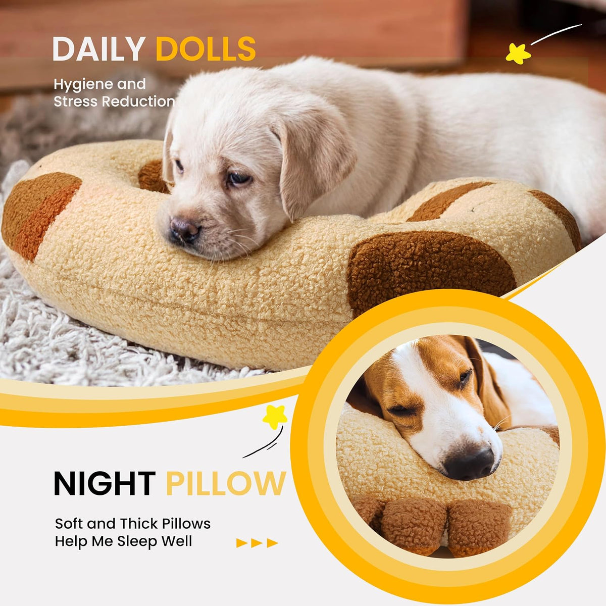 Dog Pillow Soft Neck Pillow for Dogs, Washable Dog Calming Pillow for Sleep