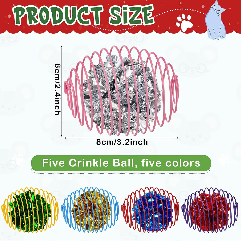 Jecery 5 Pcs Cat Toys Spring,Crinkle Ball,Multicolor