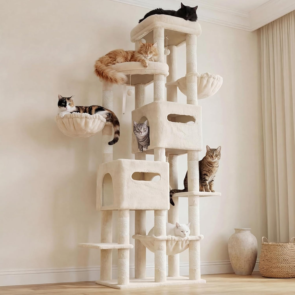 Heybly Cat Tree, 74.8-Inch Spacious & Tall Cat Tower for Large Cats HCT062MJ