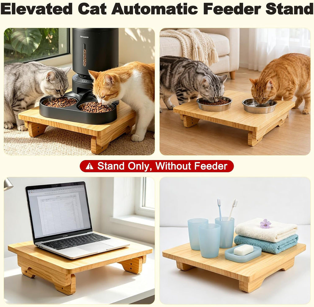 SZEE Adjustable Cat Food Stand, for Square 2-Bowl Automatic Cat Feeder