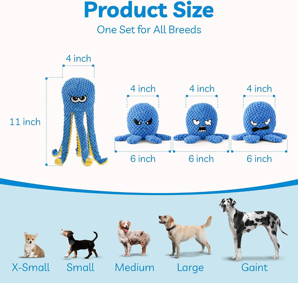 Interactive Dog Toys, 4 Pack Octopus Squeaky Hide And Seek Large Dog Toys | Tough Plush Chew Toy to Keep Them Busy, Tug of War Doggie Toy for Small,Medium and Large Breeds, Puppy Toys Puzzle