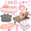 Leitee 28 Pcs Cat Starter Kit with Litter Box Scratcher Toys Bowls, Pink