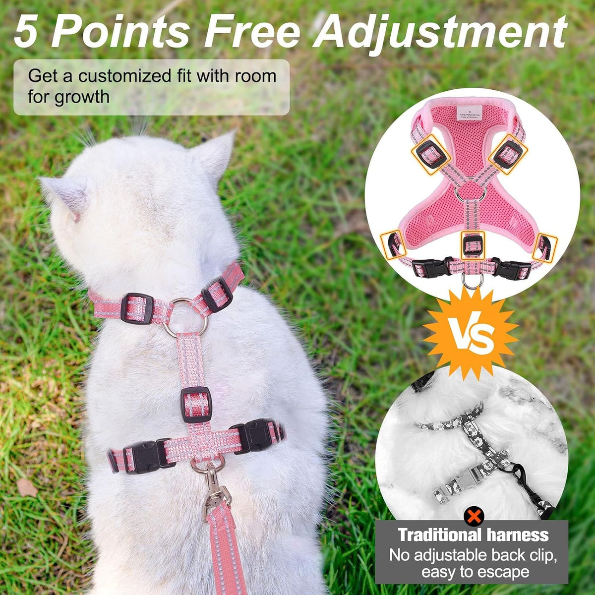BEAUTYZOO Cat Harness and Leash Set, Escape Proof and Adjustable, Pink